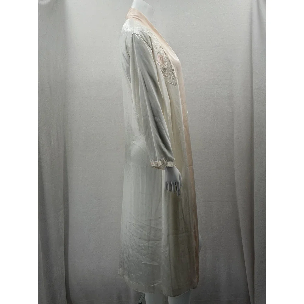 Vintage Natori Robe Womens Medium Ivory Satin Lace Floral Bridal Romantic Dainty